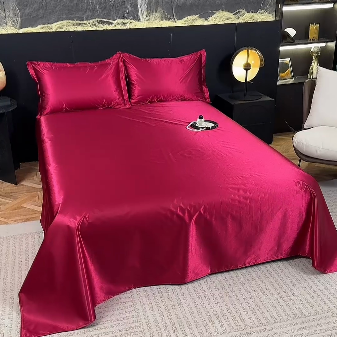 91家纺网 家纺一手货源 找家纺 梦舒羽 2025新款防水冰丝纯色床单凉爽柔顺宿舍双人床单 防水冰丝床单-酒红色