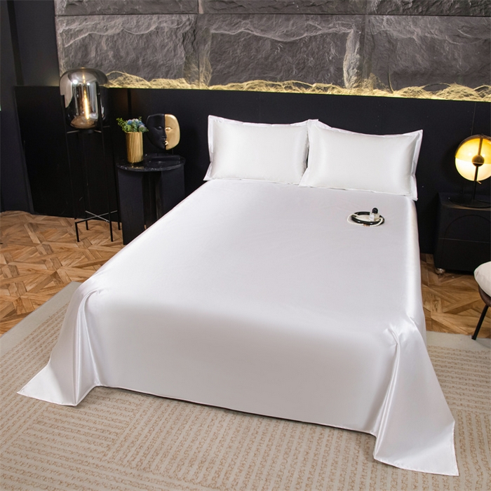 91家纺网 家纺一手货源 找家纺 梦舒羽 2025新款防水冰丝纯色床单凉爽柔顺宿舍双人床单 防水冰丝床单-光洁白