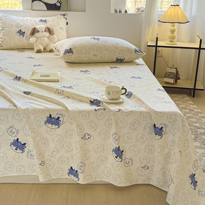 91家纺网 家纺一手货源 找家纺 鑫钰 2025新款纯棉老粗布单床单-卡通系列 势幻龙-蓝