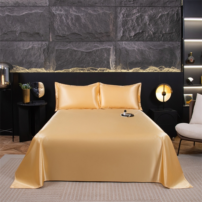 91家纺网 家纺一手货源 找家纺 梦舒羽 2025新款防水冰丝纯色床单凉爽柔顺宿舍双人床单 防水冰丝床单-金驼色