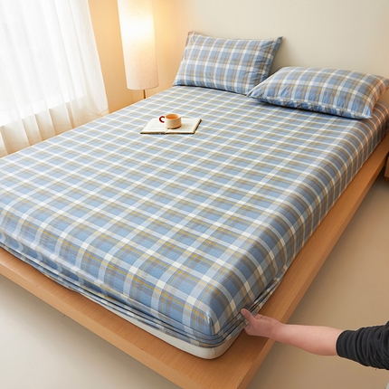 91家纺网 家纺一手货源 找家纺 曼陀罗 2025新款无印风格子床笠 米蓝格