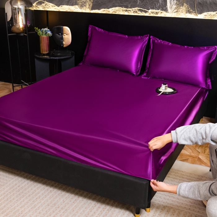91家纺网 家纺一手货源 找家纺 梦舒羽2025新款防水冰丝纯色床笠凉爽柔顺床垫保护罩 防水冰丝床笠-魅惑紫