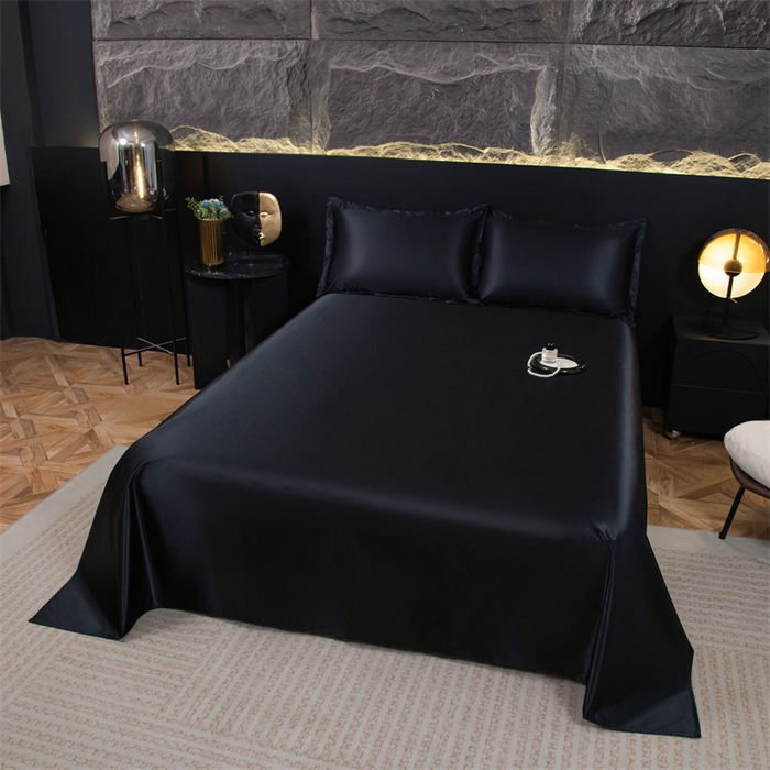 91家纺网 家纺一手货源 找家纺 梦舒羽 2025新款防水冰丝纯色床单凉爽柔顺宿舍双人床单 防水冰丝床单-尊贵黑