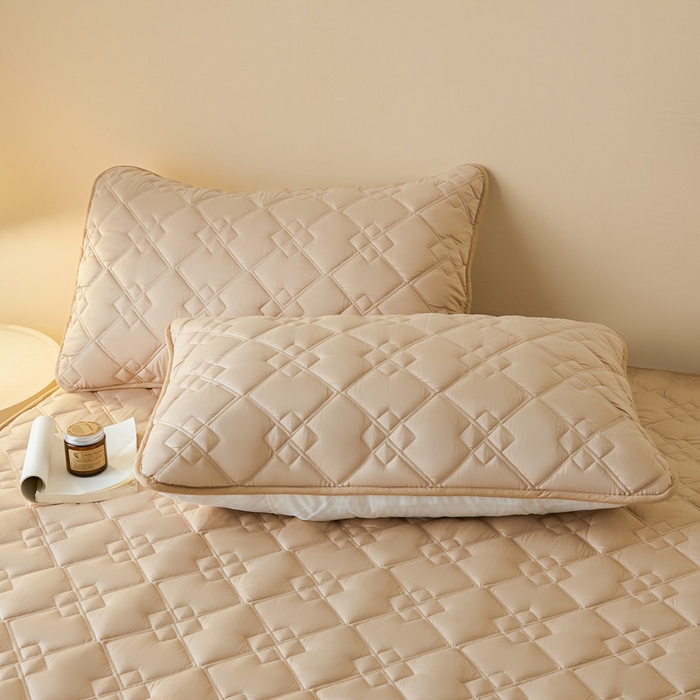 91家纺网 家纺一手货源 找家纺 鑫钰2025新款纯棉全棉六面全包床笠 四方格-全包床笠-卡其