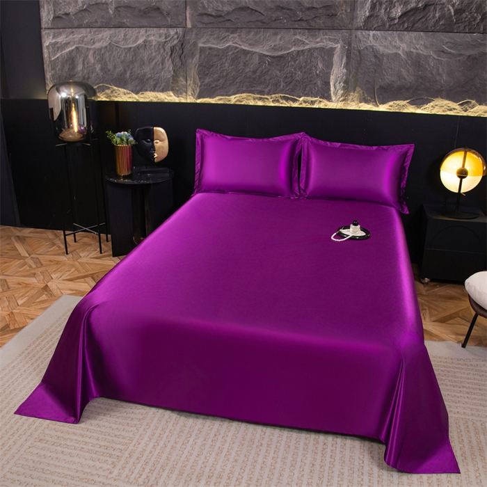91家纺网 家纺一手货源 找家纺 梦舒羽 2025新款防水冰丝纯色床单凉爽柔顺宿舍双人床单 防水冰丝床单-魅惑紫
