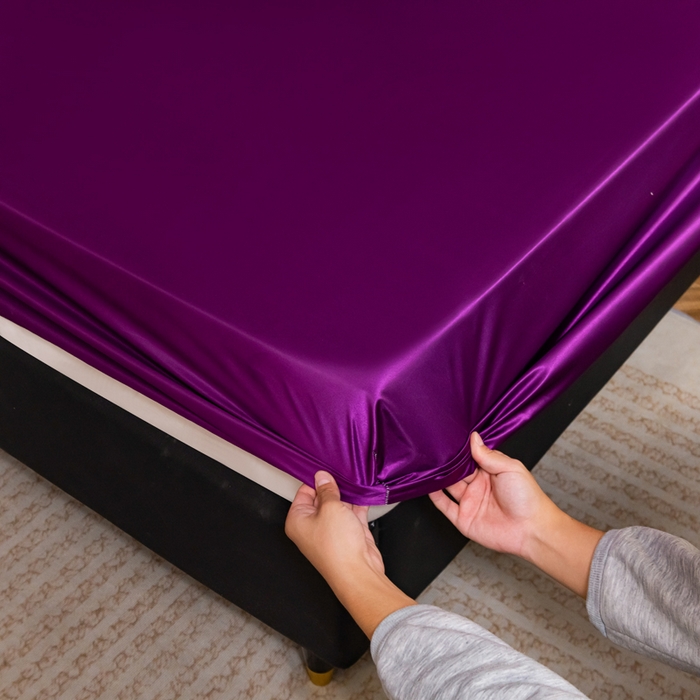 91家纺网 家纺一手货源 找家纺 梦舒羽2025新款防水冰丝纯色床笠凉爽柔顺床垫保护罩 防水冰丝床笠-魅惑紫