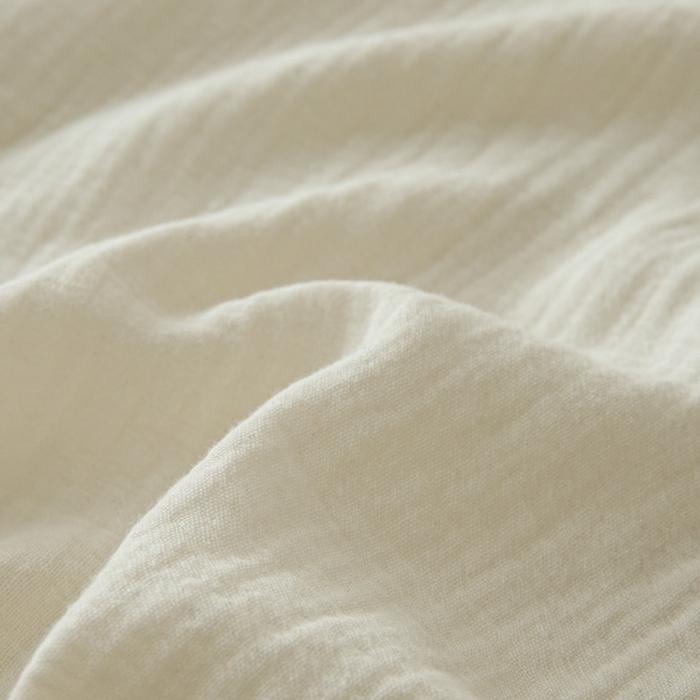 91家纺网 家纺一手货源 找家纺 鑫钰 2025新款A类全棉双棉皱皱纱床笠 奶茶白