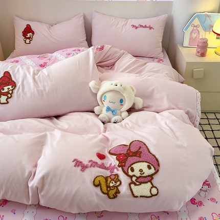 乐坊 2025新款三丽鸥系列云朵棉毛巾绣四件套 美乐蒂粉