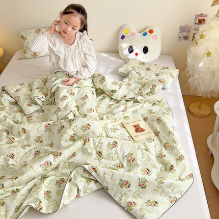 十九色 2025新款全棉13372ins儿童夏被 绿恐龙