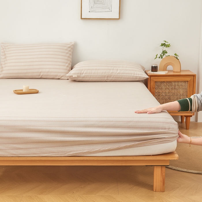 91家纺网 家纺一手货源 找家纺 慕梵家居 2025新款全棉老粗布床笠系列 全棉老粗布-密条咖