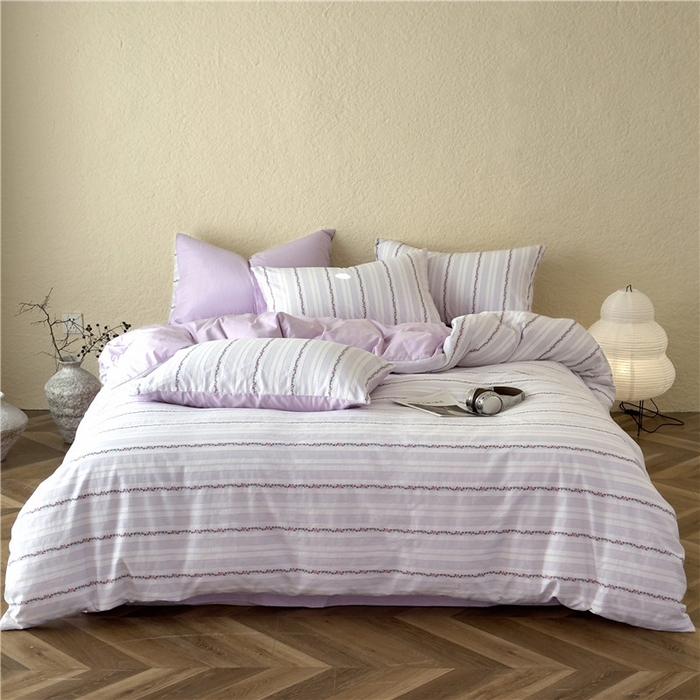 91家纺网 家纺一手货源 找家纺 琪格格纺织 2025新款美式田园色织提花系列四件套 新小花园-紫