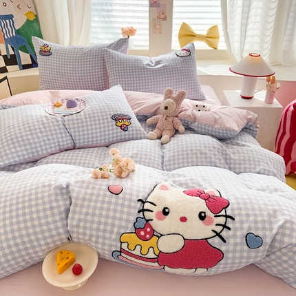 优贝 2025爆款水洗棉云朵棉毛巾绣四件套（提供买家绣） 蓝色KT