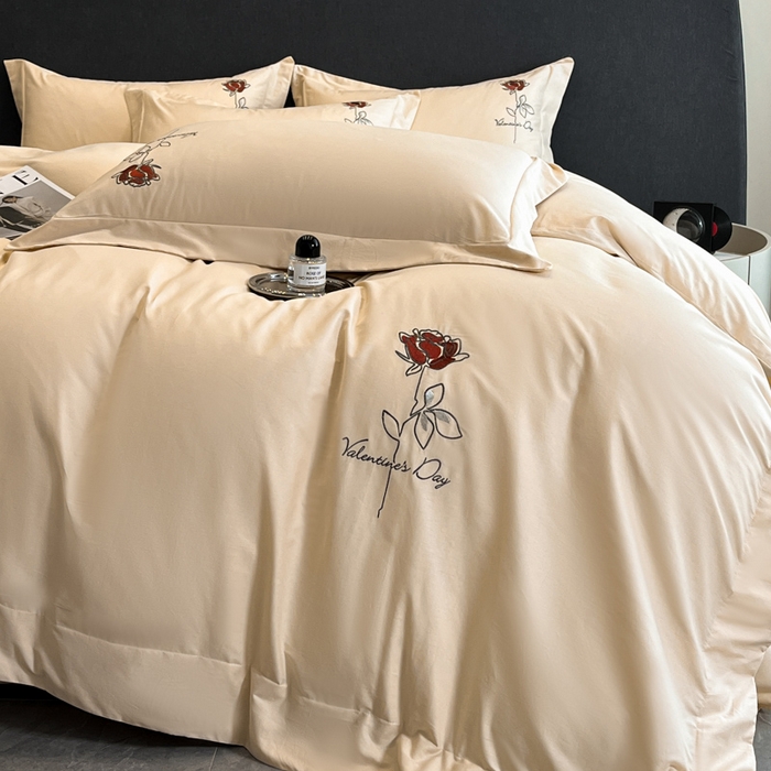 91家纺网 家纺一手货源 找家纺 新方向 2025新款全棉长绒棉刺绣四件套-梅琳娜 梅琳娜-香槟