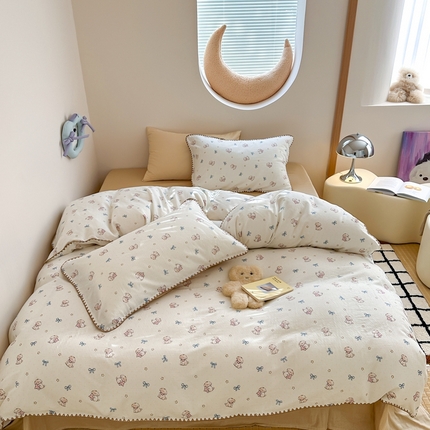 觅糖 2025新款全棉双层纱三角针萌趣卡通系列 甜心奶泡-米