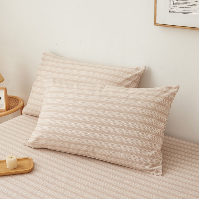 91家纺网 家纺一手货源 找家纺 慕梵家居 2025新款全棉老粗布床笠系列 全棉老粗布-密条咖