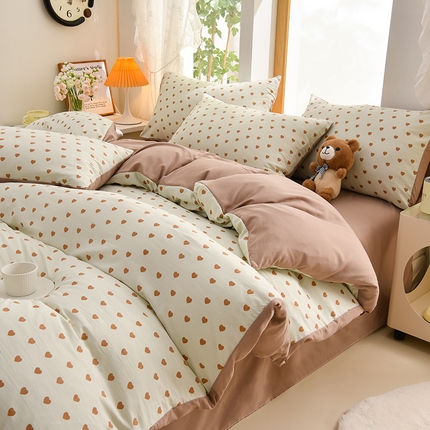 迪拜家纺 2025新款加厚水洗棉四件套-小心心