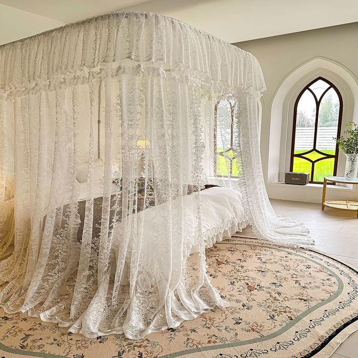 91家纺网 家纺一手货源 找家纺 都市缘蚊帐 2025新款针织电脑绣花布U型导轨蚊帐A303 303玫瑰庄园-奶油白