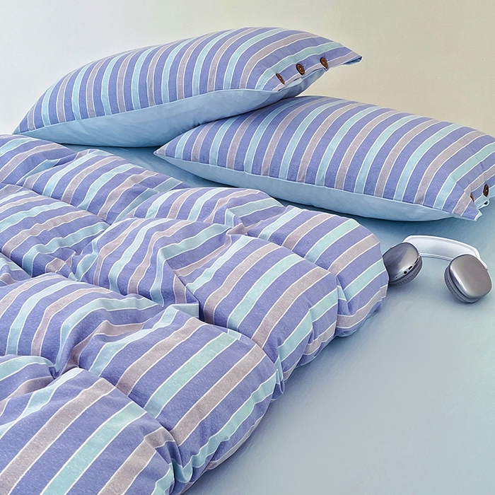 91家纺网 家纺一手货源 找家纺 睡美美 2025新款加厚色织水洗棉印染条纹四件套 海岛梦境