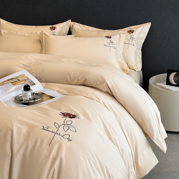 91家纺网 家纺一手货源 找家纺 新方向 2025新款全棉长绒棉刺绣四件套-梅琳娜 梅琳娜-香槟