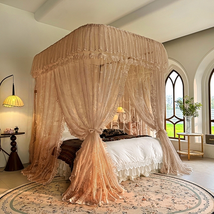 都市缘蚊帐 2025新款针织电脑绣花布U型导轨蚊帐A303 303薇尔庄园-奶油杏