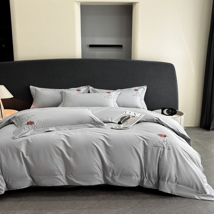 91家纺网 家纺一手货源 找家纺 新方向 2025新款全棉长绒棉刺绣四件套-梅琳娜 梅琳娜-爵士灰