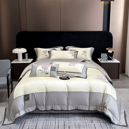 2025新款长绒棉四件套宝宝绒贴布绣套件 魅力之心(太空灰)