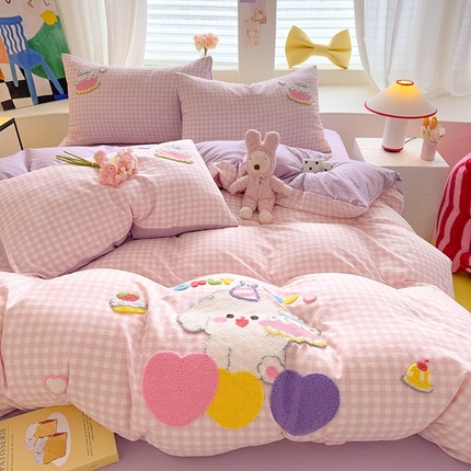 优贝 2025爆款水洗棉云朵棉毛巾绣四件套（提供买家绣） 小熊乐园