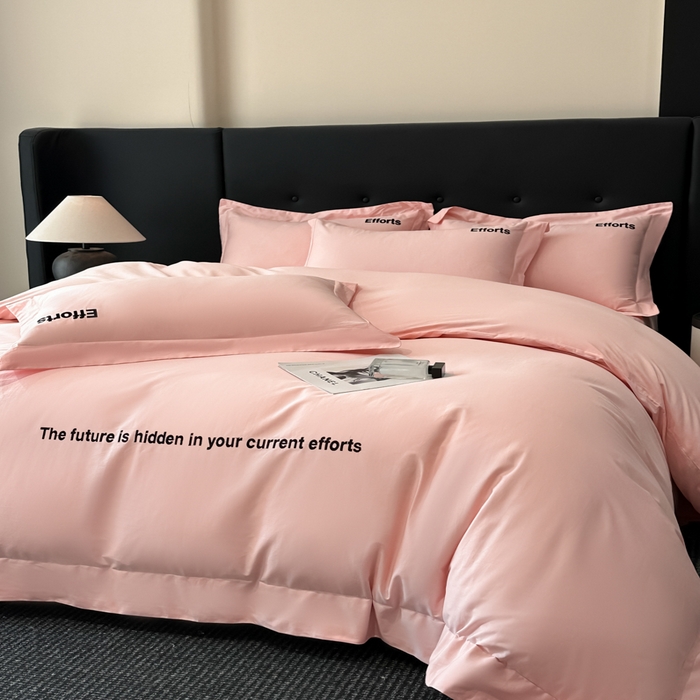 91家纺网 家纺一手货源 找家纺 新方向2025新款全棉长绒棉刺绣四件套-前程似锦 前程似锦-粉玉