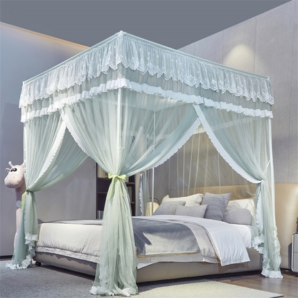 夏彩 2025新款雪纺绣花加柔加密外撑式25烤漆铁艺加粗支架宫廷蚊帐-88612 88612抹茶绿