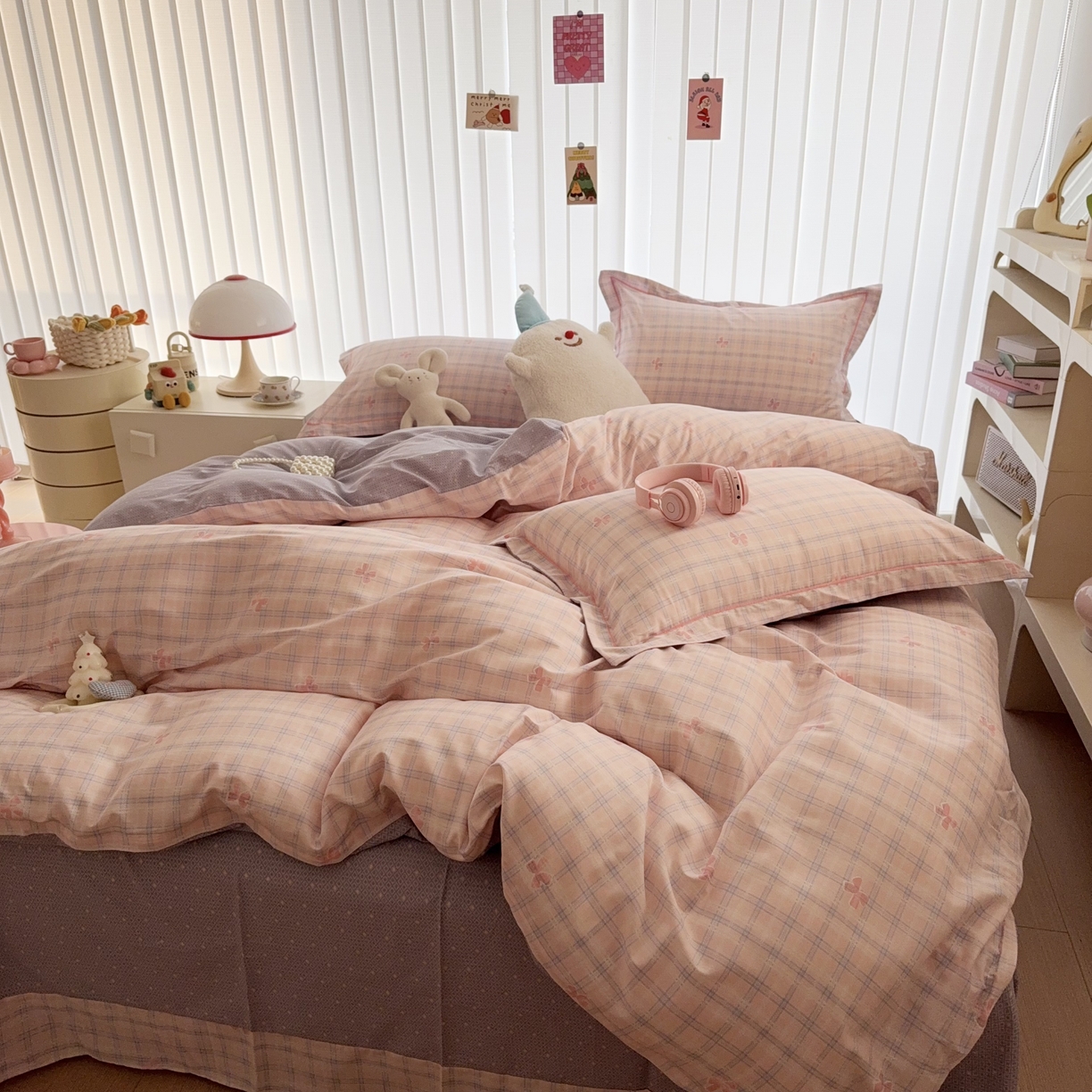 91家纺网 家纺一手货源 找家纺 于果 2025新款全棉13370四件套 格子蝴蝶结