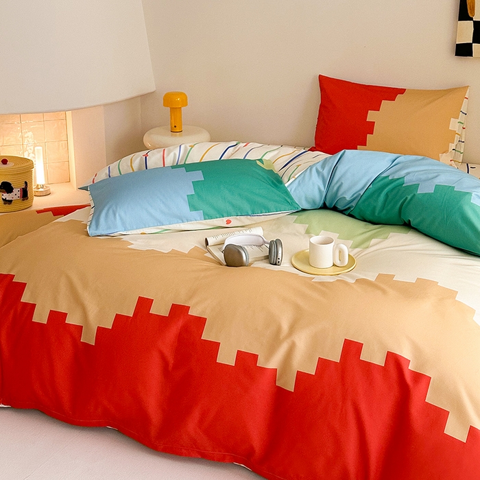 91家纺网 家纺一手货源 找家纺 典曼家纺 2025新款 AB版活性印花四件套 彩虹糖