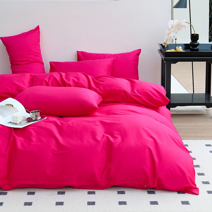 91家纺网 家纺一手货源 找家纺 期遇2025新款全棉13374纯色四件套 洋红