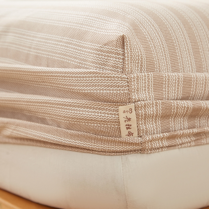 91家纺网 家纺一手货源 找家纺 慕梵家居 2025新款全棉老粗布床笠系列 全棉老粗布-密条咖