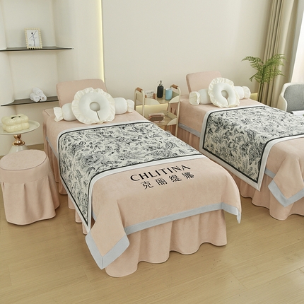 不打烊家纺 2025新款贡棉美 容床罩印花款-花千城（支持logo定制）花千城卡其色