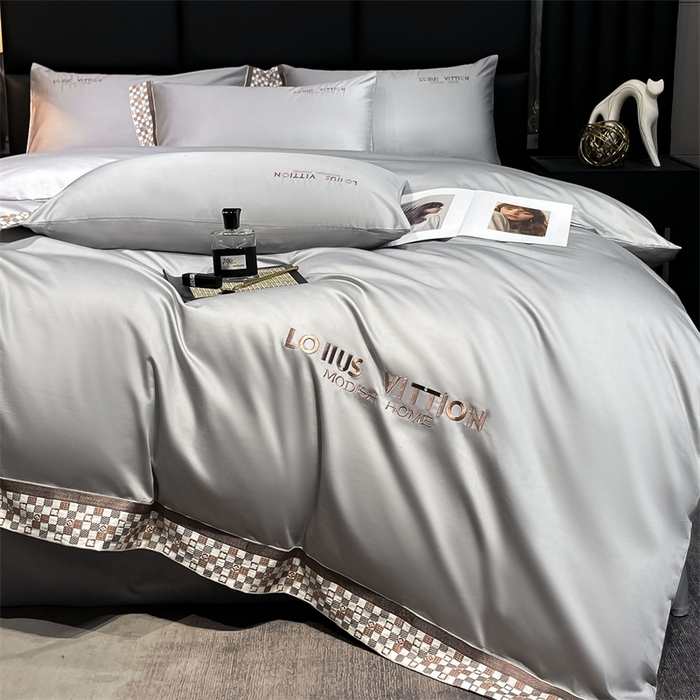 91家纺网 家纺一手货源 找家纺 瑞驰家纺 2025新款长绒棉绣花棋盘格系列四件套 棋盘格-高级灰