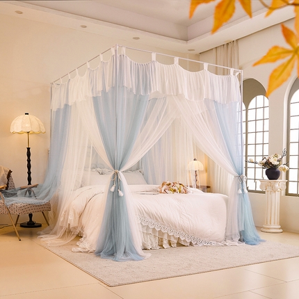 都市缘蚊帐 2025新款A200双层纱落地宫廷蚊帐烤漆支架 蓝灰色