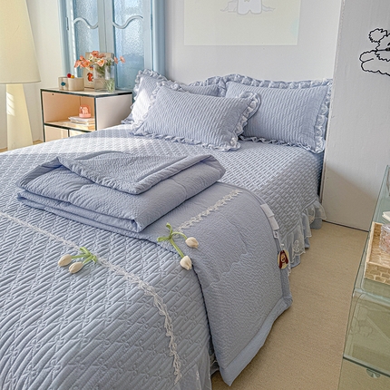 91家纺网 家纺一手货源 找家纺 （总）源舜家纺 2025新款郁金蝶香皱皱纱床盖夏被四件套