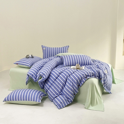 睡美美 2025新款加厚色织水洗棉印染条纹四件套 柠檬苏打