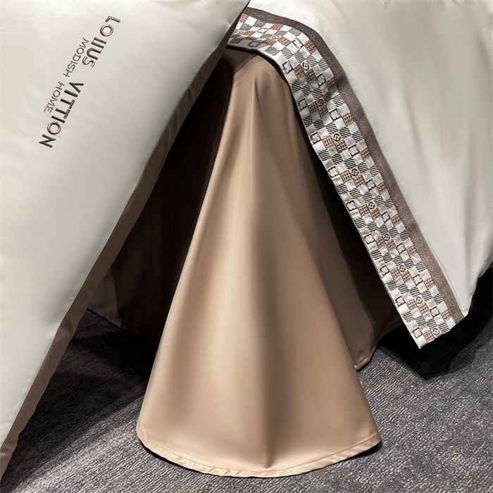 91家纺网 家纺一手货源 找家纺 瑞驰家纺 2025新款长绒棉绣花棋盘格系列四件套 棋盘格-米黄咖