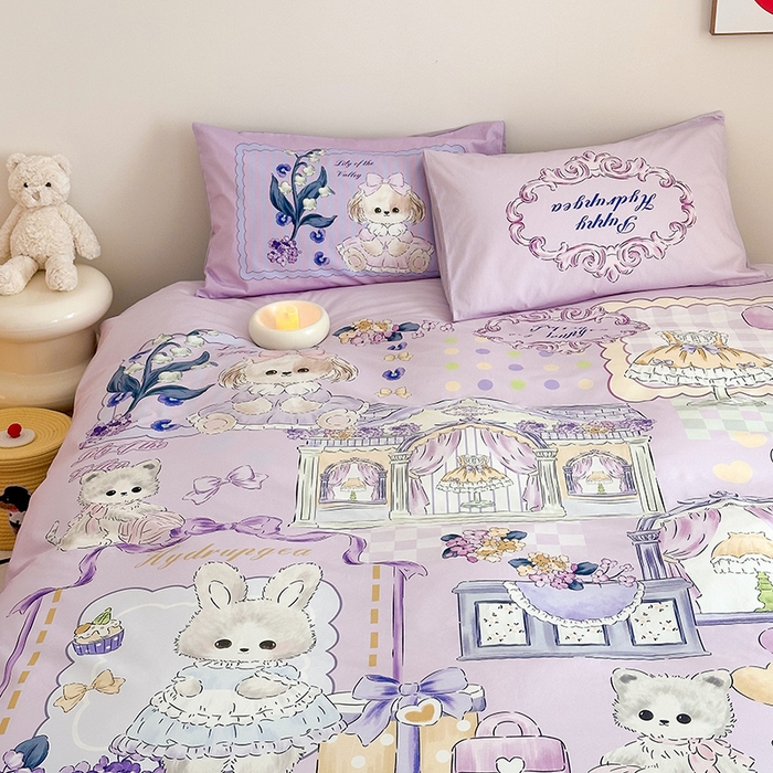 91家纺网 家纺一手货源 找家纺 典曼家纺 2025新款 AB版活性印花四件套 温馨小屋