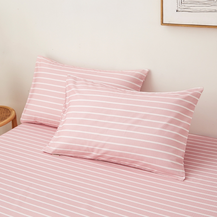 91家纺网 家纺一手货源 找家纺 慕梵家居 2025新款全棉老粗布床笠系列 全棉老粗布-宽条粉