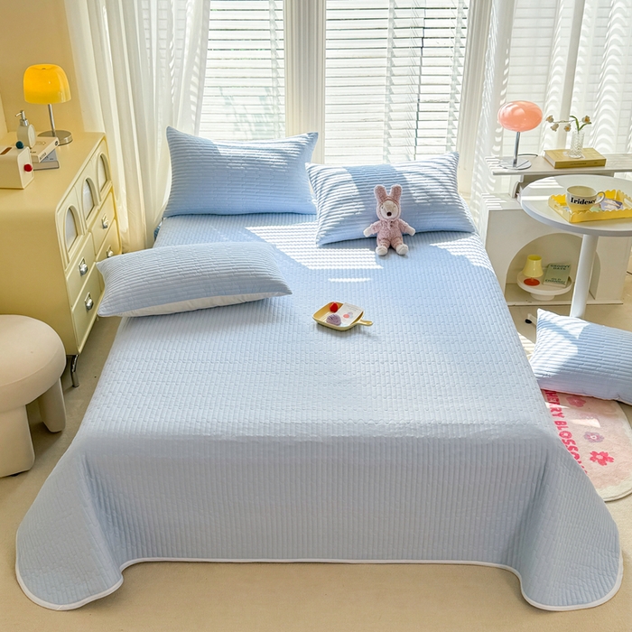 91家纺网 家纺一手货源 找家纺 花香四季2025全棉夹棉多功能床垫-床盖系列 海盐蓝