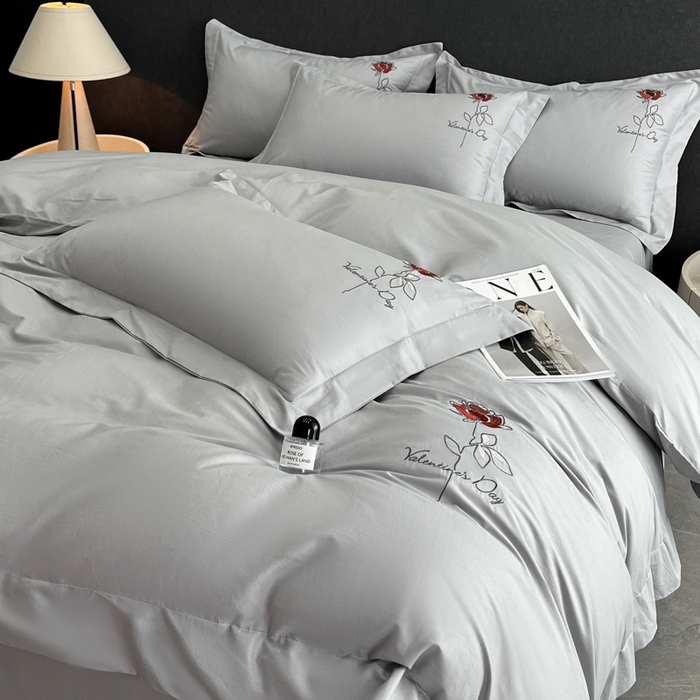 91家纺网 家纺一手货源 找家纺 新方向 2025新款全棉长绒棉刺绣四件套-梅琳娜 梅琳娜-爵士灰