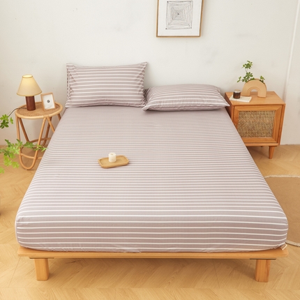 慕梵家居 2025新款全棉老粗布床笠系列 全棉老粗布-宽条咖