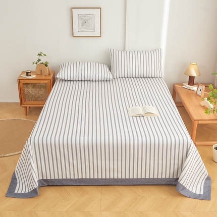 慕梵家居 全棉老粗布床单系列 全棉老粗布-彩条灰
