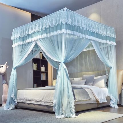 夏彩 2025新款雪纺绣花加柔加密外撑式25烤漆铁艺加粗支架宫廷蚊帐-88612 88612蓝