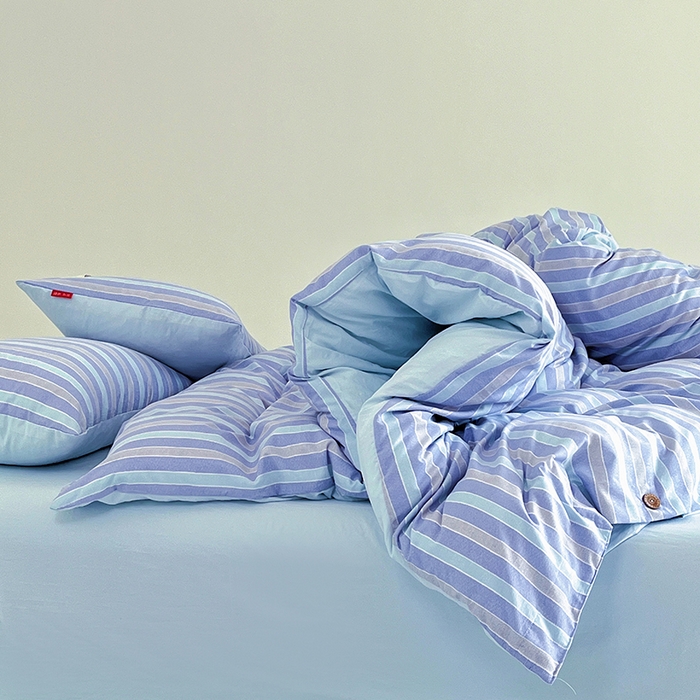 91家纺网 家纺一手货源 找家纺 睡美美 2025新款加厚色织水洗棉印染条纹四件套 海岛梦境