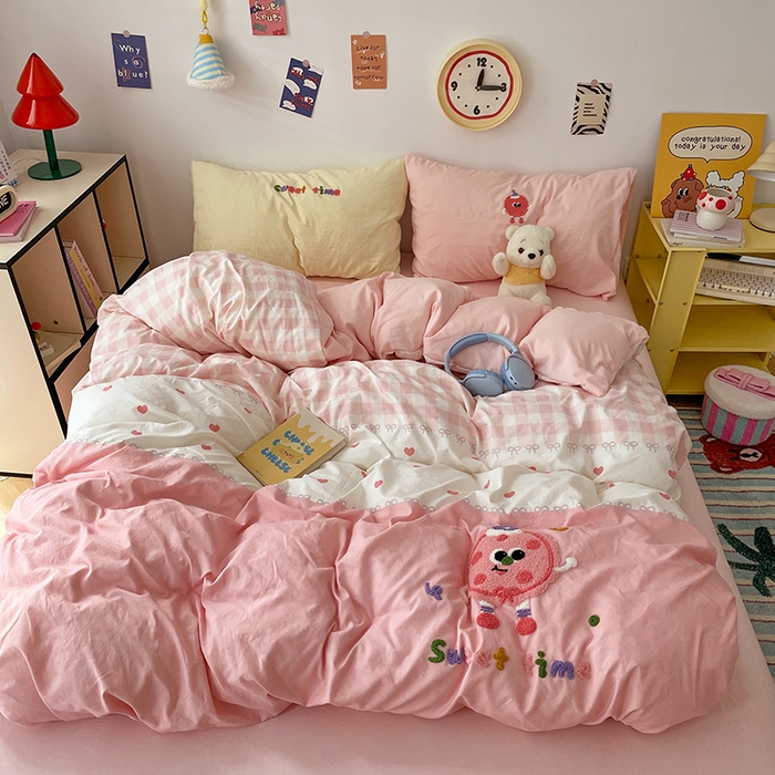 91家纺网 家纺一手货源 找家纺 彩韵 2025新款纯色水洗m毛巾绣四件套 曲奇饼干