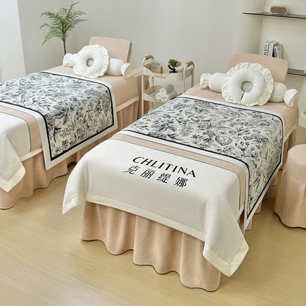 不打烊家纺 2025新款贡棉美 容床罩印花款-梦之语（支持logo定制） 梦之语卡其色