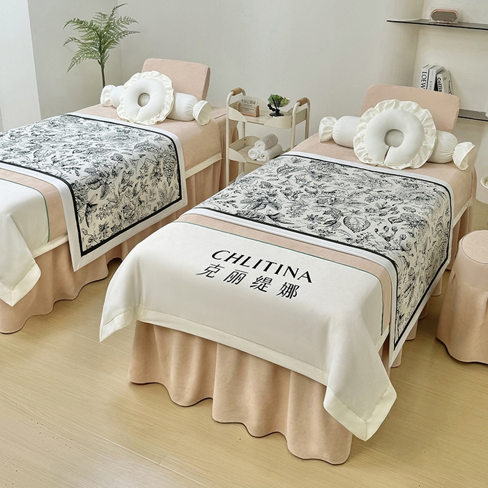 91家纺网 家纺一手货源 找家纺 不打烊家纺 2025新款贡棉美 容床罩印花款-梦之语（支持logo定制） 梦之语卡其色